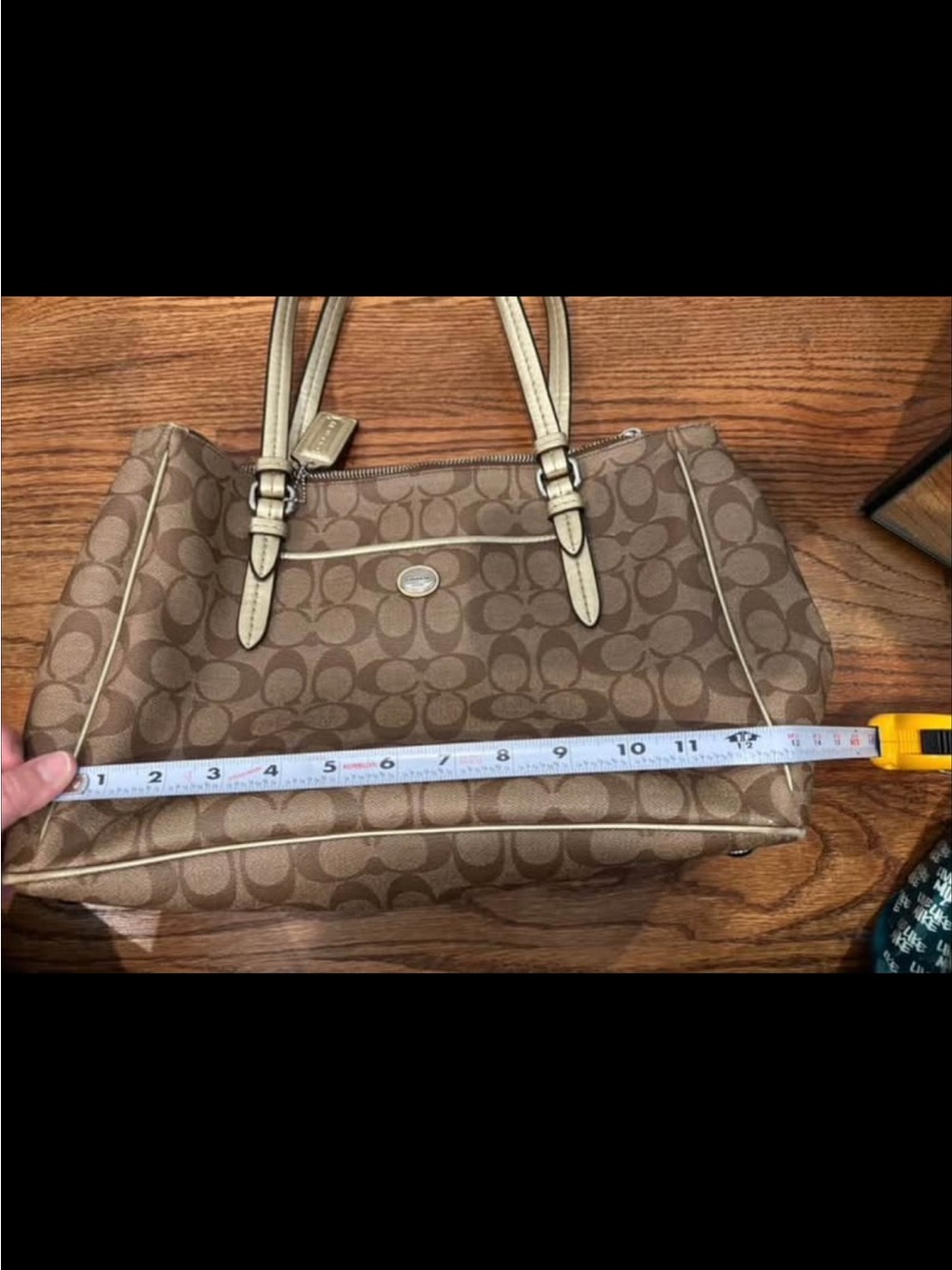 Coach Brown Signature Monogram Tote with Cream Trim - Picture 7 of 9